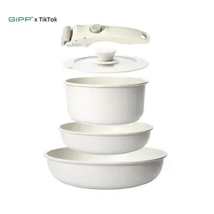 [Official] GiPP 5Pcs Pots and Pans Set Non Stick, Cookware Sets with Detachable Handle, Nonstick RV Kitchen Cooking Set Removable Handles, Oven Safe,Stackable Casserole Modern Container Home