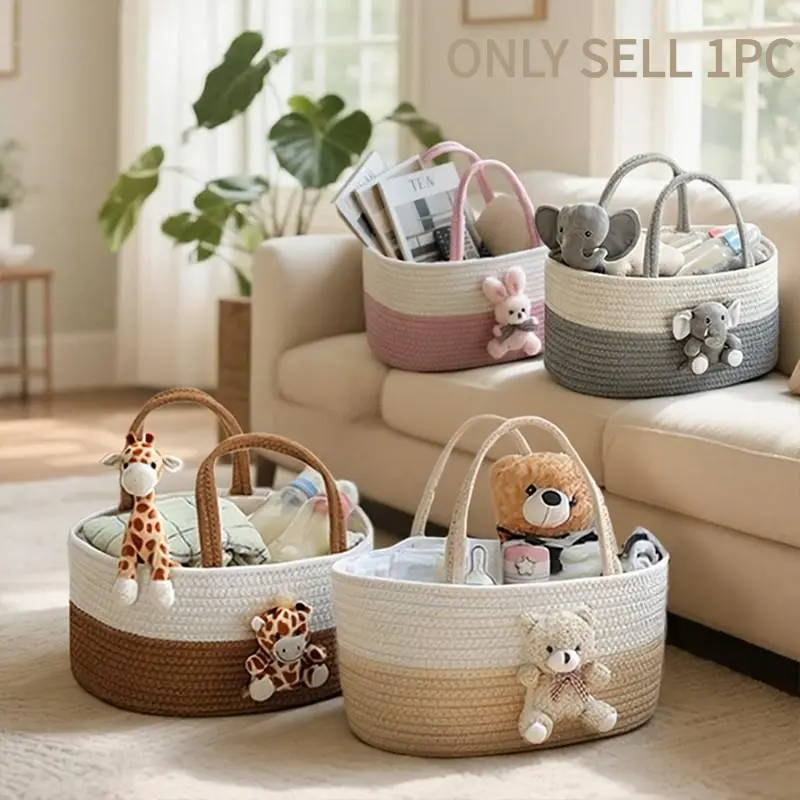 Cotton Rope Woven Storage Basket with Handles, Cute Basket, Multipurpose Basket, Home Organizer, Room Organizer, Party Gift Basket, Holiday Gift Basket, Versatile Decorative Storage Solution