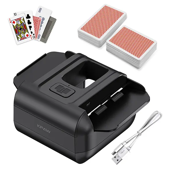 2 Deck Rechargeable Auto Card Dealer, Low Noise Portable Automatic Card Distributor, Dual Modes Card Dealing Machine Compatible with Texas Hold'em, Poker, UNO, Bridge, Phase 10, Family Game Night