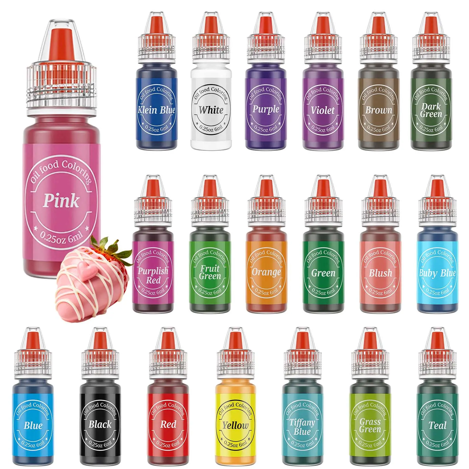 20 Edible Oil-Based Food Coloring 6ml(0.25 Fl. Oz&Small Bottle )Bottles set Food Grade  Food Dye for Childrens' Day & Easter &Picnic Baking , ChocolateCoveredTreats,Candy,Melts Cookies ,Cakes,Fondant for Halloween Christmas Birthday  Bake