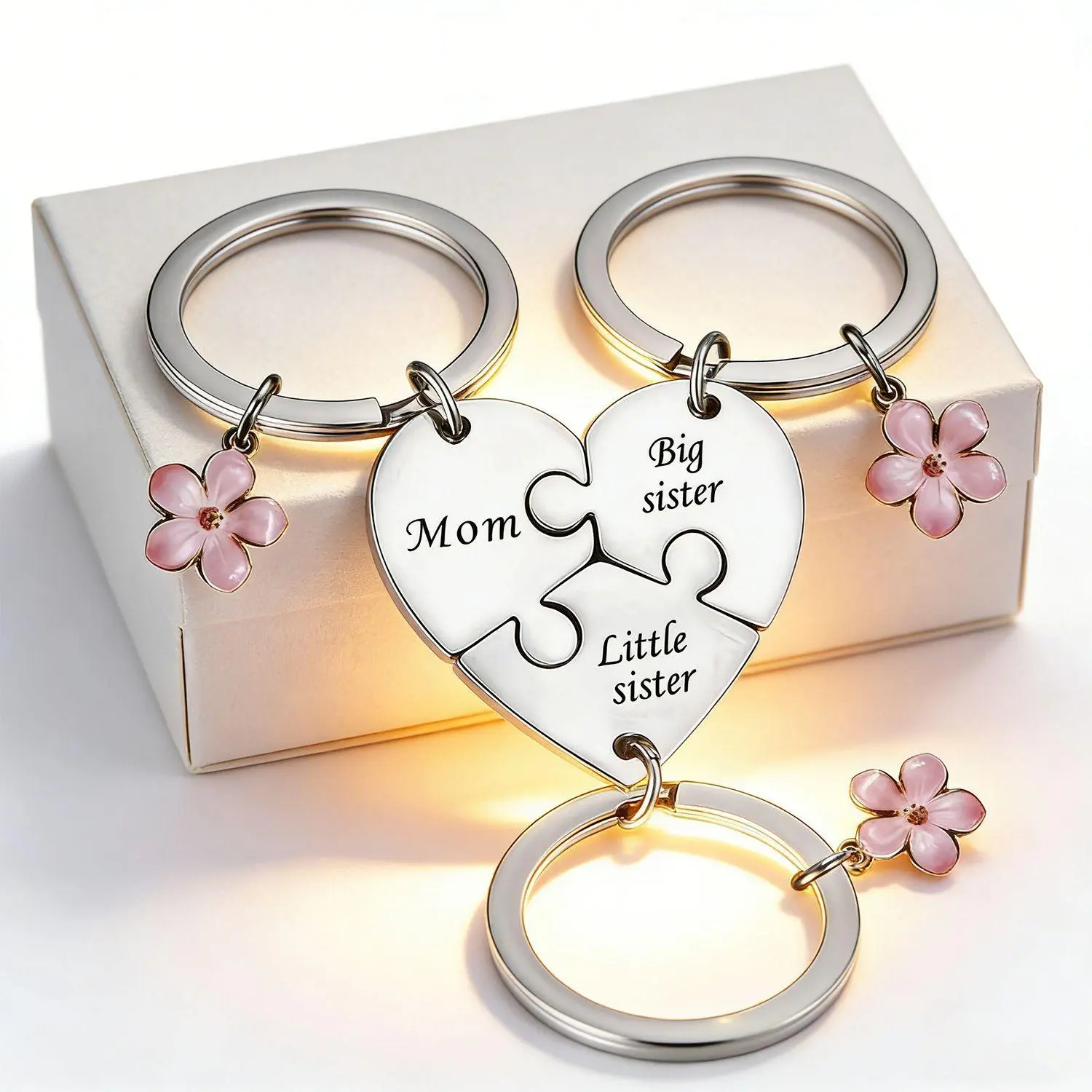 3pcs Family Theme Cute Fashion Keychain Set - Mother-Daughter/Big Sister-Little Sister Design, Sweet Shared Love Gift for Mom for Mother's Day, Birthday, Cute Keychains, Fashion Keychains