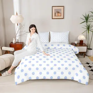 Feelyou Digital Print Breathable Multi-Size Comforter Set - Blue Polka Dot, French Style, Geometric Circle, Purple-White Simple Art Quilt Set for Kids' Bedrooms
