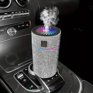 [Luxury Car Diffuser] Luxury Rhinestone Car Diffuser Humidifier with LED Lights - Aromatherapy Essential Oil Air Freshener, Vehicle Accessory - Empty Bottle, No Fragrance, No Chemicals
