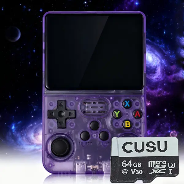R36S Retro Linux Handheld Video Game Console - 3.5-inch IPS Screen, 3000mAh Battery, 64G Preloaded Games, Purple Compact Stylish - Ideal for Boys' Christmas Gifts, Portable Gaming Device