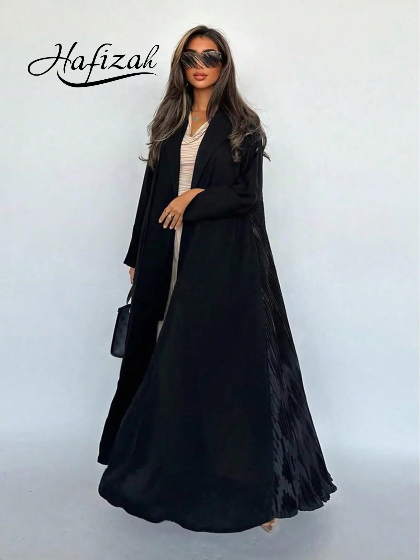 Hafizah Elegant Modesty Loose-Fitting Abaya Blouse, Plain Pattern Long Open Front Coat, Middle Eastern Luxury Women's Outerwear, All Seasons, Loose abayas