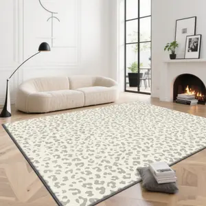Velvet + soft, comfortable retro simple style light leopard print pattern printed carpet, home decoration carpet, living room large carpet, bedroom carpet, bedside carpet, Animal Print Rug, Pattern Rug