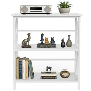 3-Shelf Bookcase, 3-Tier Open Bookcase with X-Design Frame, Console Table for Living Room, Home Office
