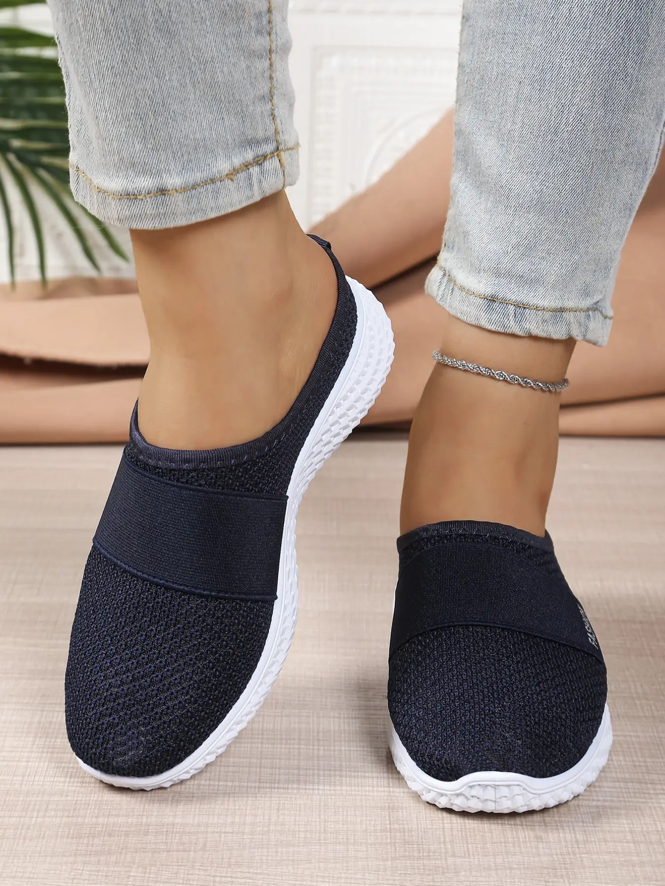 New Breathable Knit Mesh Streetwear Mules, Lightweight Daily Commute Rubber Slip-On Walking Shoes, Versatile One-Step Casual Footwear for Women