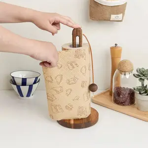 1pc Rustic Acacia Wood Kitchen Paper Towel Holder, Countertop Standing Dispenser for Paper Towels and Plastic Wrap, No-Drill Design, Wood Lazy Storage Rack, Countertop Organizer, Kitchen Organization, Farmhouse Style, Small Space Living, Kitchen