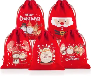 Allwento Christmas Gift Bags 5Pcs of Flannel Small Bag with Drawstring Medium Size Good for Xmas Party Favors Bosshifin