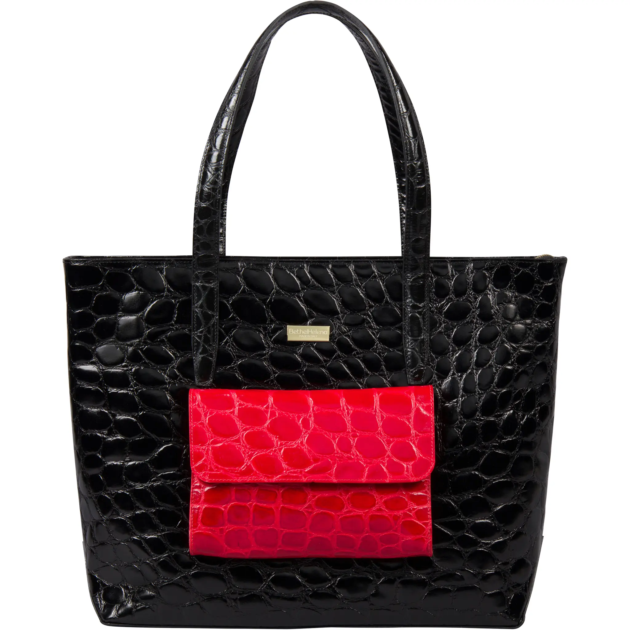 The Everything Gem – Onyx & Red Sapphire Italian Calfskin Leather Tote | Crocodile Texture | Zipper Closure | 20x13 in