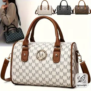 Women's fashionable letter printed crossbody bag with gold "M" logo, detachable shoulder strap and top handle - lightweight leather, suitable for daily commuting, work and storing lipstick, keys, wallets, small items, exquisite crossbody bag