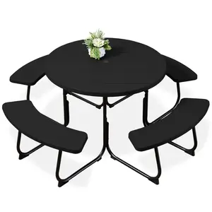 Best Choice Products 8-Person Circular Outdoor Picnic Table w/ 4 Benches, Umbrella Hole, 2000lb Capacity