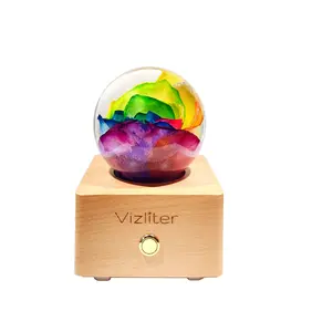 Vizliter Bluetooth Speaker Crystal Ball 80mm LED Lighting Premium Preserved Natural Flower with Wood Base Never Withered Eternal Night Light Dandelion Audio Portable Rainbow Rose Rechargeable Wireless