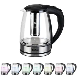 HD-1861-A Electric Glass Kettle 1.8L/1200W - Kitchen Appliances Leak Proof Kettle Water Boiler, 7-Color LED, 360° Rotation Base, Auto Shut-Off, Spill-Proof Mesh Filter for Morning Coffee or Tea Time