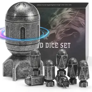 Missile Metal Dice Set DND of 7 with Spinning Missile Shaped Container, Unique Cool Bullet DND Dice for Dungeons n Dragons DND Gift