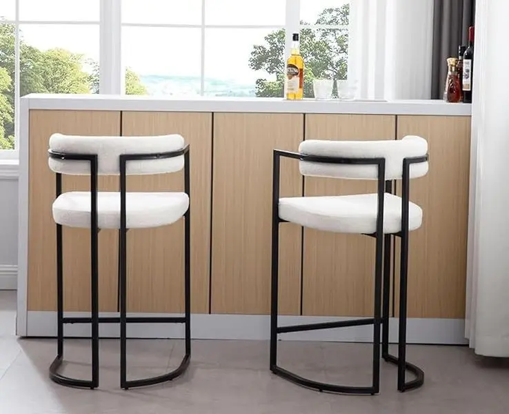CHAIRUS 26-In Counter Height Barstools, 2-Seat Modern Faux Fur Upholstered Chairs with Footrest & Metal Base, Velvet Counter Height Chairs for Kitchen Island, Barstool,dorm essentials,home decor sohochic