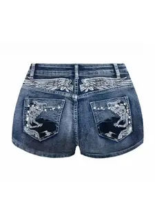 Women's Summer New Arrival Retro Millennium Punk Y2K Ultra-Low Waist Super Short Embroidered Jeans Shorts, Perfect for Dates and Parties