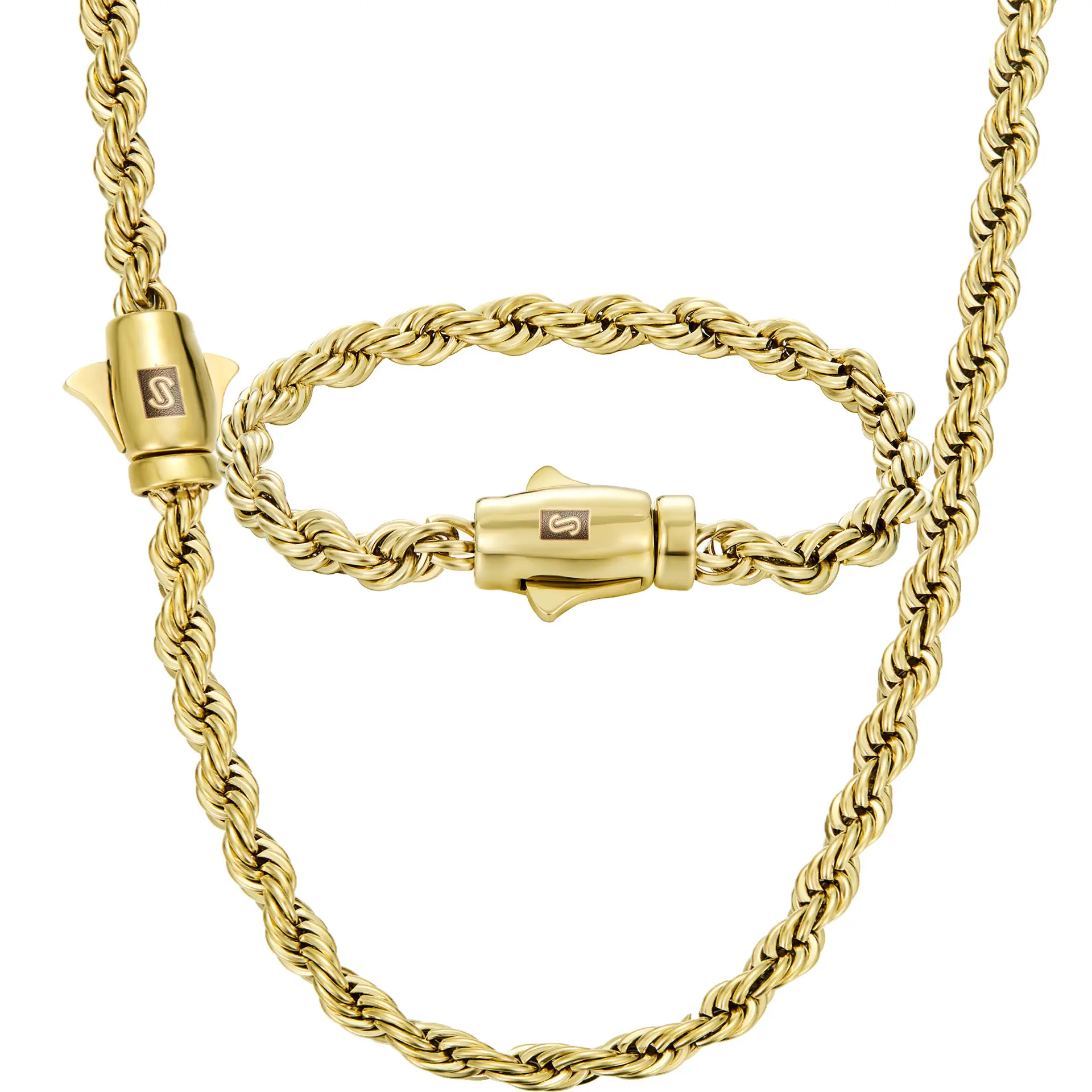 TikTok Trending 14K Gold Plated Rope Chain Necklace, Multi-Size 4mm/6mm 22"/24", Unisex Hip Hop Necklace, Facet Cut for Extra Sparkle, Tarnish-Resistant Durable Daily Wear Jewelry, Lewis Hamilton-Inspired Street Style chainmaillinks cuban links  gifts