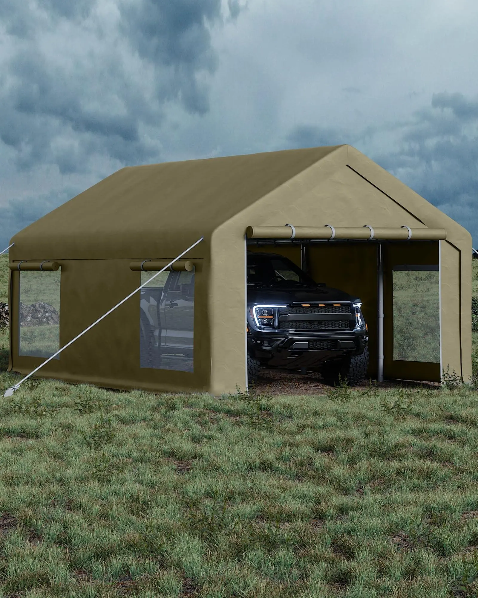 Gaomon 12x20 ft (240 sq. ft.) Portable Garage Carport with 200g PE Tarp Canopy, Galvanized Steel Frame, 2 Roll-Up Doors, 4 Windows, Ground Stakes, Quick Setup, Storage & Sun Protection Shelter for Boats, Pickups, Tractors, Paint Booths, Parties