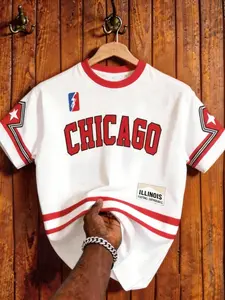 Chicago Retro Striped Football Jersey, Classic American Streetwear, Casual Fitted Top, Plain Pattern, All Seasons, Sports Fans Apparel