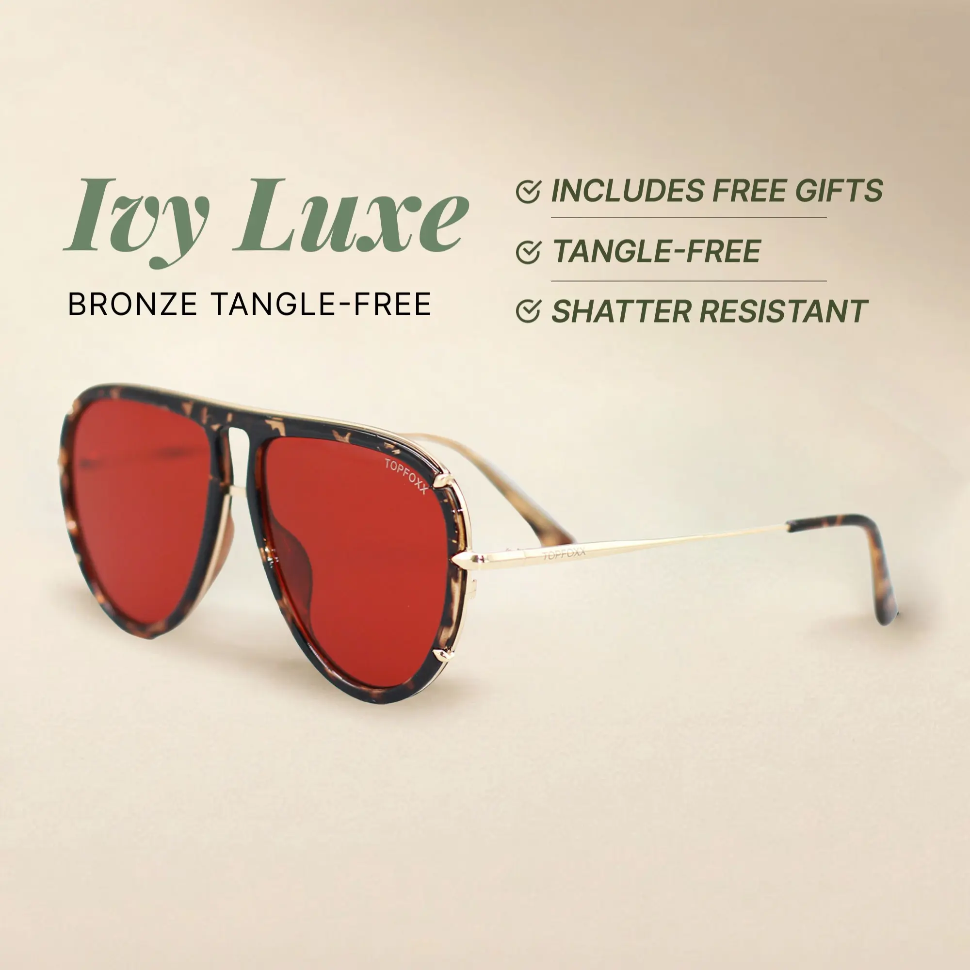 Ivy Luxe - Red - Tangle Free Round Aviator Sunglasses - Certified Shatter-Resistant Lenses - UV400 - For Women & Men