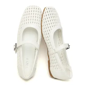 Woven Mary Jane Flats for Women Breathable Square Toe Shoes for Work Travel and Daily Wear