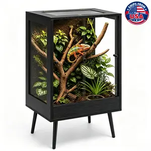 PROLEE 65 Gallon 24" x 18" x 36" Tall Reptile Terrarium with Leg Stand, Vertical Glass Chameleon Cage with Front Opening Doors, Ventilated Mesh Top, Rainforest Habitat for Arboreal Reptiles Sliding Doors