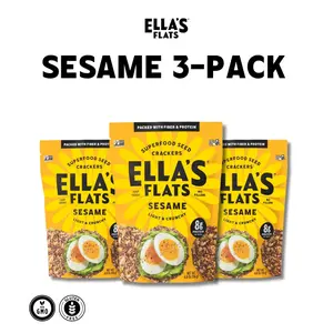 Ella's Flats Sesame | All Seed Savory Crisps – All Natural, Gluten Free, Good Source of Protein, High Fiber, Vegan and Keto Friendly