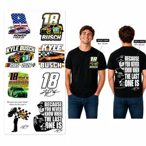 Kyle Busch 8 Rowdy Forever Memorial Heat Transfer Sticker Pack, Racing Car Iron-On Transfers, NASCAR Fan Tribute Decals for T-Shirts, Hoodies, Bags DIY