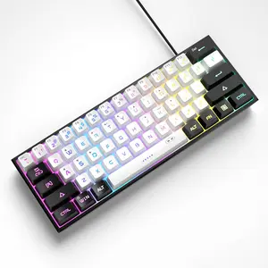 Mini 60% Gaming Keyboard, RGB Backlit 61 Key Ultra-Compact Keyboard, TS91   Mechanical Feeling Office Computer Keyboard for PC, , PS4,  ONE Gamer(Black White)