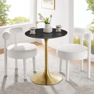 Modway Lippa 28" Round Artificial Marble Dining Table in Gold Black