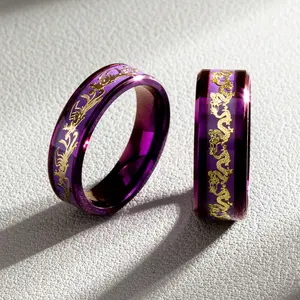 Nine Purple Fire Dragon and Phoenix Ring Titanium Steel Couple Rings for Couples jewelry non tarnish accessories