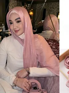 Women's Fashion Wrinkle Sequin Scarf, Plain Muslim Long Hijab, Sun Protection Breathable Beach Shawl, Suitable for Daily Wear, Head Scarf