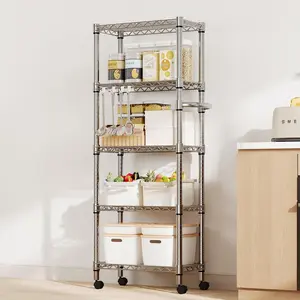 500KG metal wire storage rack, heavy-duty rack with side handle and wheels, 5 adjustable storage racks 30 x 60 x 155cm, each with a load capacity of up to 100 kg for home, garage, kitchen, warehouse & workshop