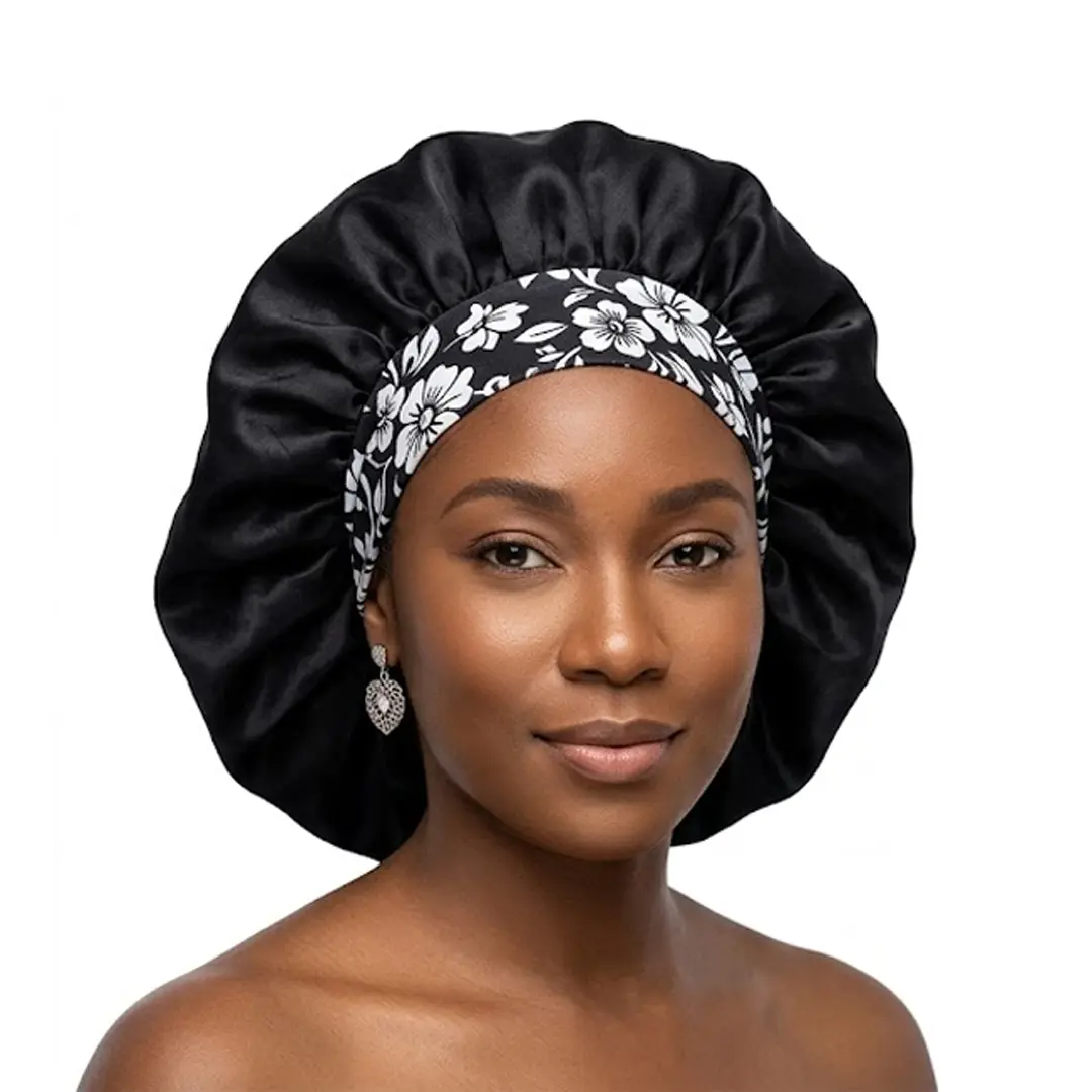 BONNET for Sleeping Satin Bonnet Hair Bonnets Large Bonnets Hair Wrap Sleep Cap with Tie Band for Women Curly Hair Braids Locs Black