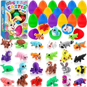 Mother Day Gift 24pcs Prefilled Easter Eggs 3D Printed Animals for Kids, Easter Plastic Egg Basket Stuffers Hunt Gifts for Boys Girls Easter Prizes Goodie Bag Classroom Birthday Party Favor