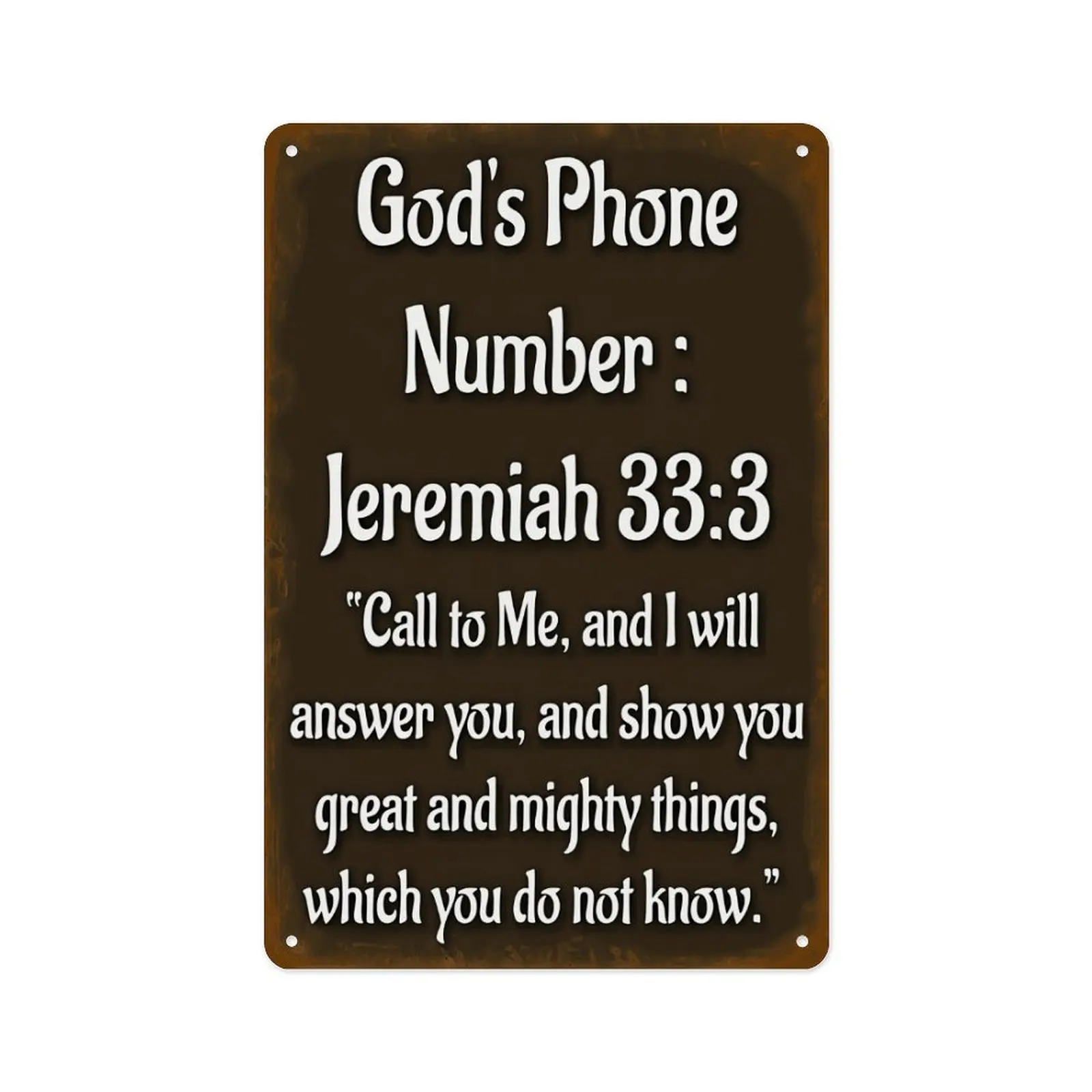 8x12 in 2D Flat Aluminium-Metal Print Jeremiah 33:3 "God's Phone Number" Sign - Bold Text, Weathered Finish, Religious Wall Decor, Bible Verse Enthusiasts Gift, Room-Mountable Home Office Plaque (Home Supplies)