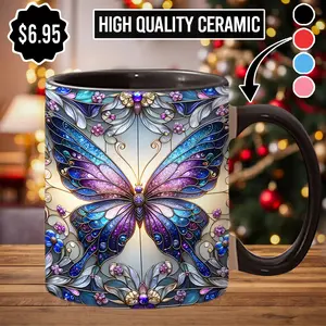 2D Sublimation Beautiful Butterfly Coffee Mug Colorful Butterfly Printed Mug Gift - btf5659 Ceramic Drinkware