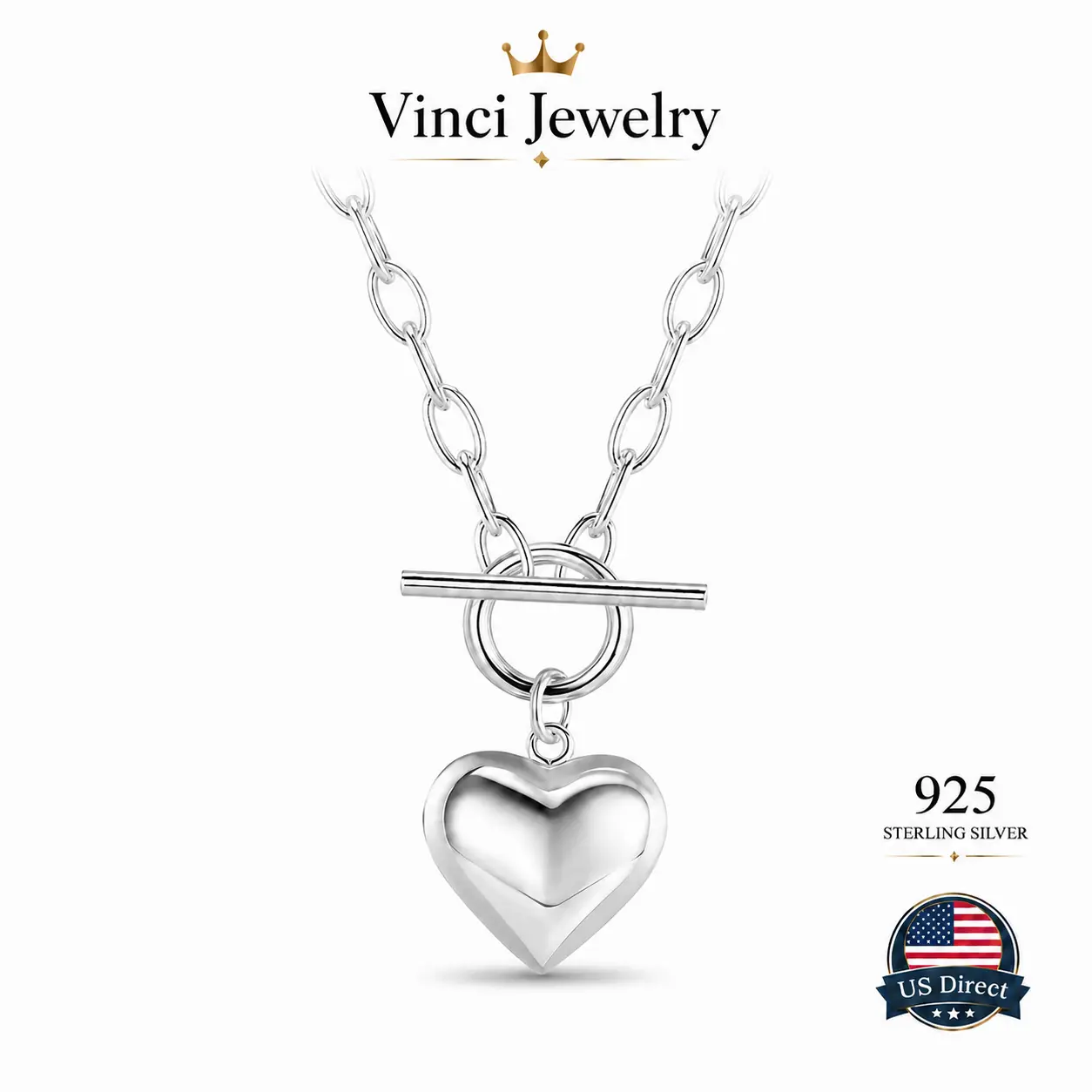 925 sterling silver Sterling Silver Heart Pendant Necklace for Women Minimalist Toggle Clasp Chain Necklace Cute Romantic Love Jewelry Everyday Fashion Gift for Wife Girlfriend Daughter Sister Mom Birthday Anniversary Valentine's Day Christmas Bridal