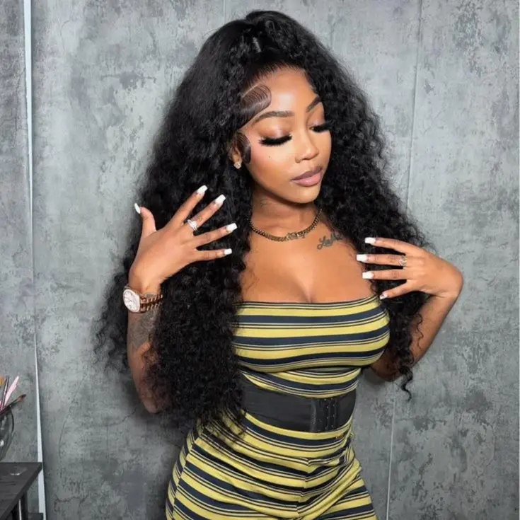 Anyweek 250% Density Curly Human Hair Wigs 13x6 HD Transparent Lace Frontal Wigs Brazilian Deep Curly Pre Plucked Human Hair Wigs Deep Wave Lace Frontal Wigs for Women