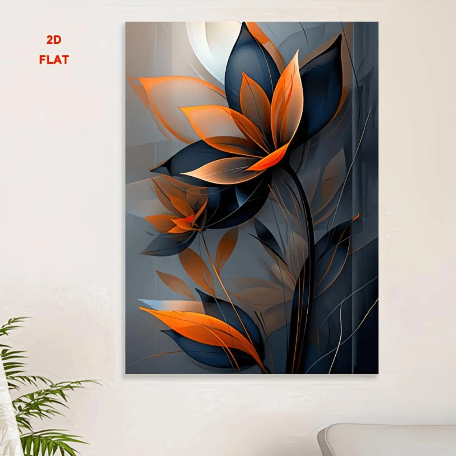 2D Flat, 1pc Modern Abstract Leaf Wall Art - Vibrant Orange Frameless Canvas Print Suitable for Living Room, Bedroom, Kitchen Decor - Minimalist Orange Leaf for / Use, Contemporary Botanical Design for Home & Office Decoration, 2D Flat