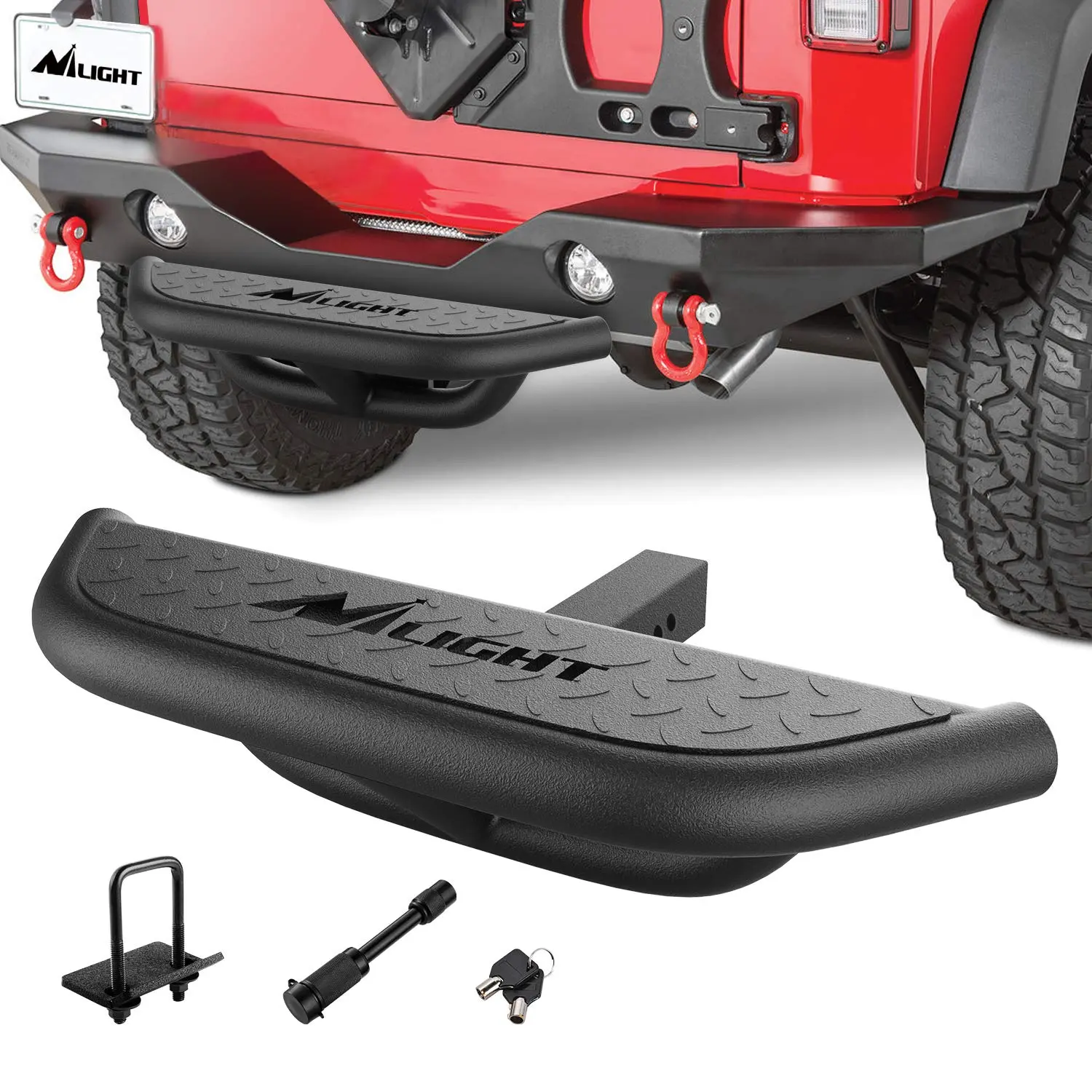 Nilight 2" Heavy-Duty Hitch Step Bar, Rear Bumper Collision Guard Protector, 350 lbs Load Capacity, Upgraded Textured Black Finish, Included Hitch Lock & U-Bolts Stabilizer, Plug-In Installation, Universal Automotive Accessories for Cars, Trucks, Universa