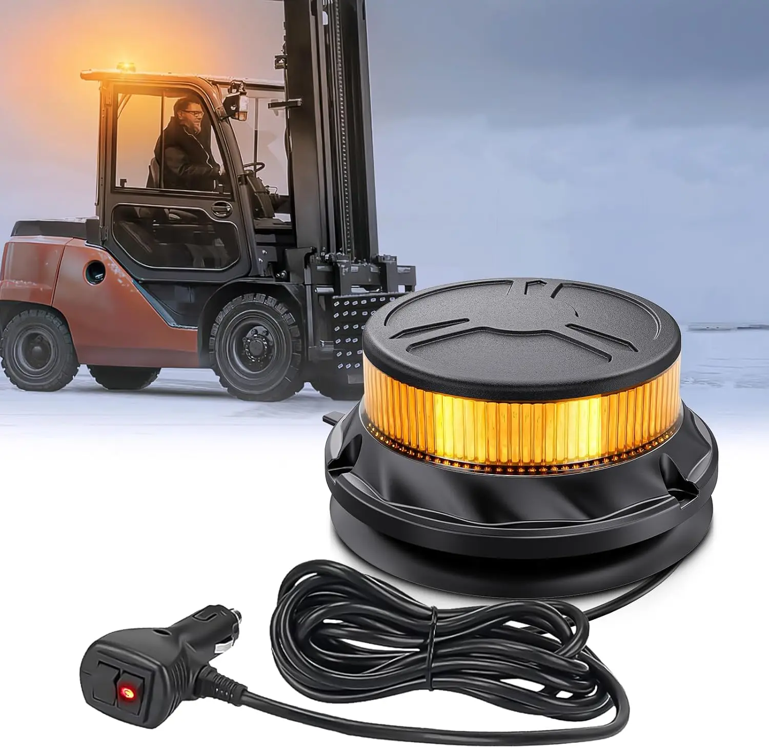 Nilight Amber LED Strobe Light Kit - 12V-24V, Aluminum Base, High-Visibility Luminous, IP67 Waterproof, Screw Permanent & Magnetic Portable Mount for Forklift, Shovels