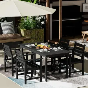 Anbuy Patio HDPE Dining Table Set, 5-Piece Outdoor Dining Table Sets, 2 in 1 Outdoor Furniture Table and 4 Outdoor Chairs for Garden, Backyard, Poolside, Easy Assembly, Ergonomic Design