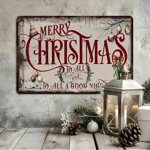8x12 Inch Vintage Christmas Metal Sign – "Merry Christmas" Rustic 2D Flat Iron Wall Art, Perfect Holiday Decor for Home, Garage, or Outdoor Spaces, Unique Gift Idea