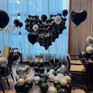 43Pcs Metallic silver & Black Happy Birthday Balloon Set | Cursive Love & Heart Foil Balloons | Ceremony-Worthy Surprise Background Wall Decor for Boyfriend, Girlfriend & Birthday Celebrations holiday