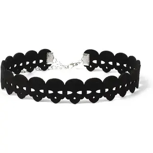 Skull Lace Choker Punk Skull Head Leather Short Necklace Collar for Women Girl Party Gothic Jewelry Accessories based pendant Script Name Pendant Necklace Cross Pendant with Rotatable Crown Style Hip Hop Chain Set Large Water Drop