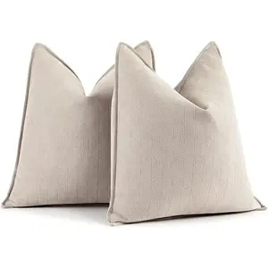 2PCS Chenille Throw Pillow 18x18 Pillow Block Pillows for Living Room Decorative Neutral Accent Throw Pillow Soft Cushions