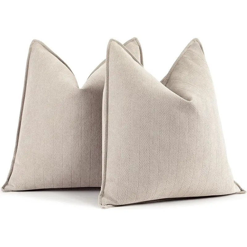 2PCS Chenille Throw Pillow 18x18 Square Cushion Pillow Block Pillows for Living Room Decorative Neutral Accent Throw Pillow Soft Cushions Home Decorative Cushion